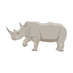Rhinoceros cartoon illustration. Gray rhino character on white background. Animal, family, wildlife