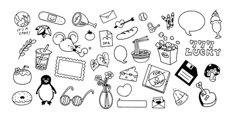 Vector illustration of Doodle cute for kid, Hand drawn set for decoration on white background,Funny Doodle Hand Drawn,Page for coloring.