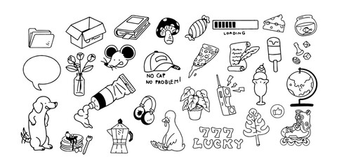 Vector illustration of Doodle cute for kid, Hand drawn set for decoration on white background,Funny Doodle Hand Drawn,Page for coloring.