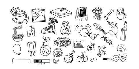 Vector illustration of Doodle cute for kid, Hand drawn set for decoration on white background,Funny Doodle Hand Drawn,Page for coloring.