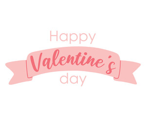 Happy valentines day. Lettering valentines day with ribbon. Vector illustration in flat style.