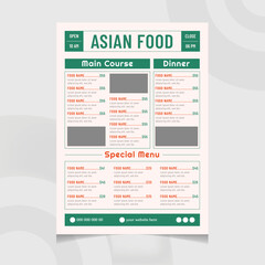 one page Restaurant food menu flyer design template