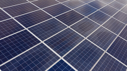 Closeup of solar panels installed on a roof. Solar energy accumulators. Green economy concept.