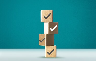 Checklist concept, Check image on wooden cubes or blocks