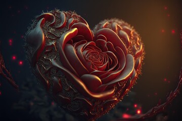 Rose in heart shape, bokeh background. Valentines day wallpaper. Generative ai.