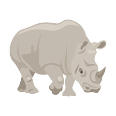 Obraz na płótnie Canvas Rhinoceros grazing in pasture cartoon illustration. Gray rhino character on white background. Animal, family, wildlife