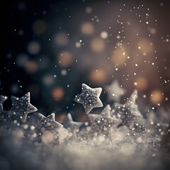 Abstract bokeh Christmas background with stars, Generative AI design