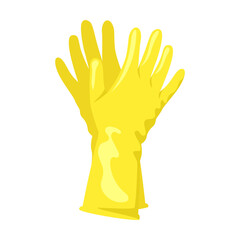Rubber gloves for hands. Cleaning tools for housework cartoon illustration. Colorful broom, mop, sweeper isolated on white background