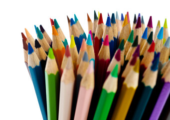 A bunch of colorful pencils on white background