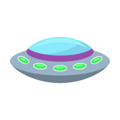 Spaceship cartoon illustration. Isolated spacecraft, ufo and rocket ship. Flat vector isolated on white background