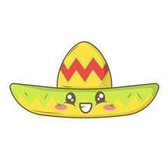 Kawaii cartoon mexican hat isolated on white background