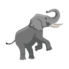 Trained elephant cartoon illustration. Big African mammal character with large ears and trunk on white background. Animal, zoo