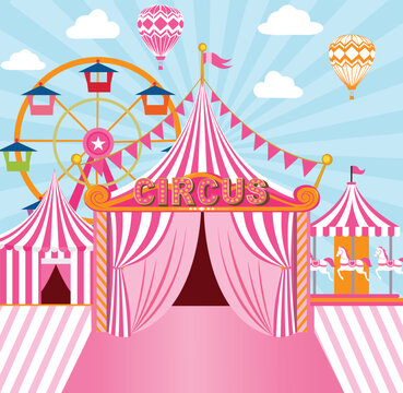 collection of elements related to carnival and circus tent 