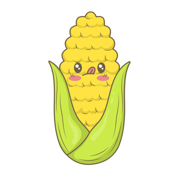 Kawaii cartoon mexican fresh corn isolated on white background