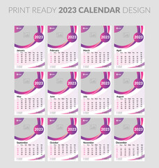 2023 calendar. Editable illustration page template A4, A3, set of 12 months with cover. Week start on Sunday. Vertical editable page, wall calendar vector illustration. Simple corporate card, planner