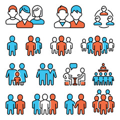 Human Group and Business People Icons Set. Vector