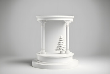 White podium for product placement in Christmas theme, Generative AI design