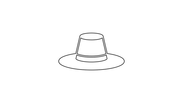 Black line Man hat with ribbon icon isolated on white background. 4K Video motion graphic animation