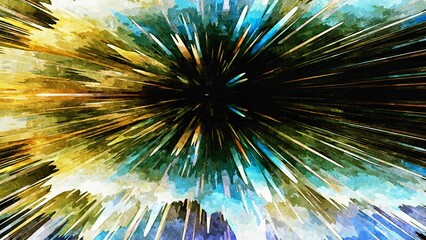 Abstract psychedelic fractal background of stylized watercolor illustration, colored chaotically blurred spots and paint strokes of different sizes and shapes