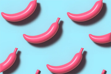 A pattern with 3d plastic pink bananas. Modern idea for any project.