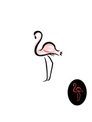 pink flamingo bird. Flamingo elegant logo. Pink flamingo bird standing on a foot silhouette. Elegant stroke lines style.