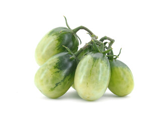 Cluster tomatoes with green fruits isolated on white