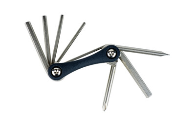 Multitool for repair of bicycles with various attachments with allen wrenches and screwdrivers on...