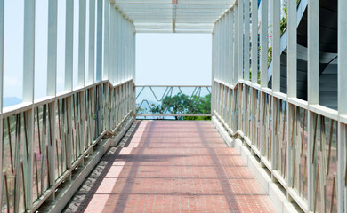 Close up of empty footbridge corridor