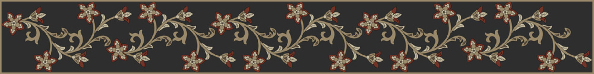 Digital Textile Design, Mughal art flower motif border, digital print on fabric