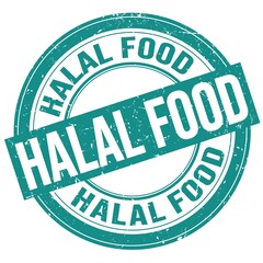 HALAL FOOD text written on blue round stamp sign