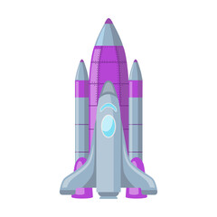 Spaceship, multi stage rocket, cartoon illustration. Isolated spacecraft, ufo and rocket ship. Flat vector isolated on white background
