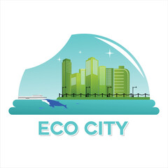 Obraz premium Eco city inside glass dome and bulb in white background for banner and social media post