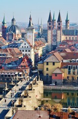 Obraz premium Würzburg, Alte Mainbrücke, Domstraße, Altstadt