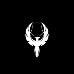 Phoenix logo. Shield bird icon isolated on dark background