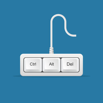 Ctrl, Alt, Del keyboard keys isolated on background. Buttons to fix computer's hanging problem. Shortcut for restart computer. Vector illustration