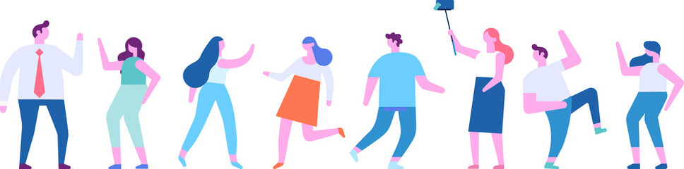 Happy People celebrate Christmas and New Year flat vector