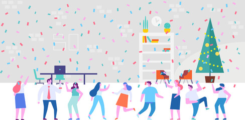 Happy People celebrate Christmas and New Year flat vector