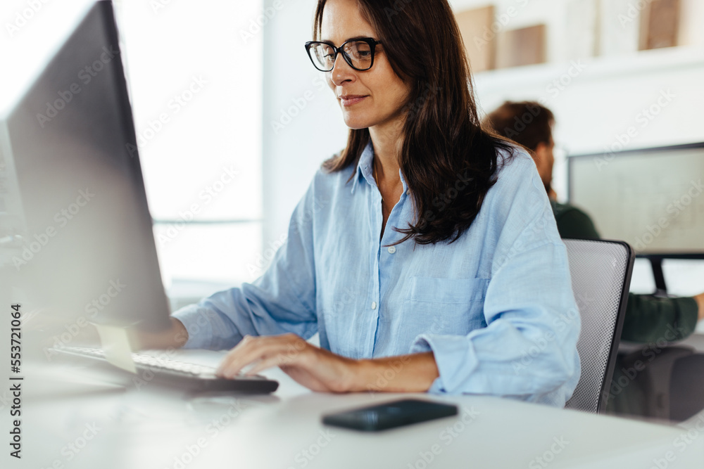 Poster Female software developer working on a computer in an office