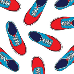 Seamless Pattern. Sneakers Shoes. Sneakers Illustration. Flat Vector Illustration. Fashion Sneakers. Pattern Backround