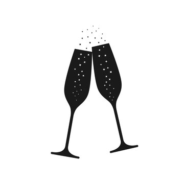 recommend clip art: Clink glasses champagne graphic icon. Two champagne glasses sign isolated on white background. Vector illustration