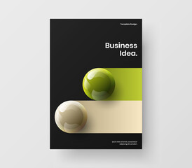 Creative magazine cover A4 vector design concept. Bright realistic balls booklet template.