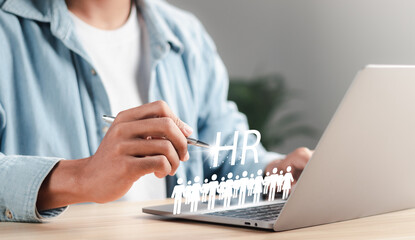 Modern online technology to simplify HR systems. Human Resources (HR) management concept. People...