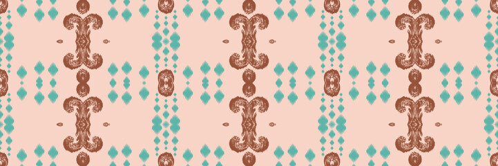 Fototapeta na wymiar Batik Textile Ikkat or ikat flowers seamless pattern digital vector design for Print saree Kurti Borneo Fabric border brush symbols swatches designer