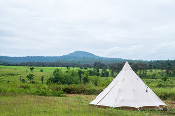 Camping and tent in beautiful forest view.