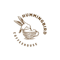 Humming bird coffee house logo inspiration, bird, nest, cup