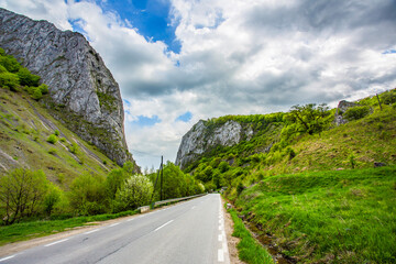 Canyon road in Trascau mountains, Vălişoara gorge in eastern Apuseni Mountains, Romania