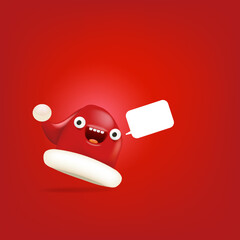 Vector cartoon happy Santa Claus red hat character with eyes and mouth isolated on red Christmas background. Merry Christmas greeting card, poster and banner with funny Santa Claus hat