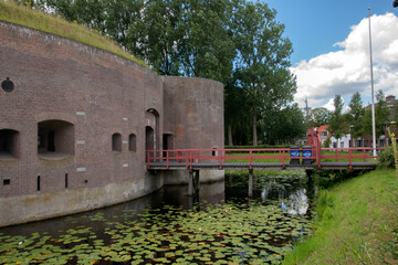 Fototapeta na wymiar Bridge At The Fort Ossenmarkt At Weesp The Netherlands 20-7-2020