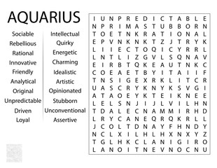 Fun Birthday Word Search Puzzle Game - Zodiac Sign Aquarius Traits