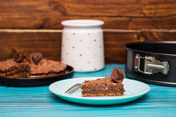 A slice of homemade chocolate cake
